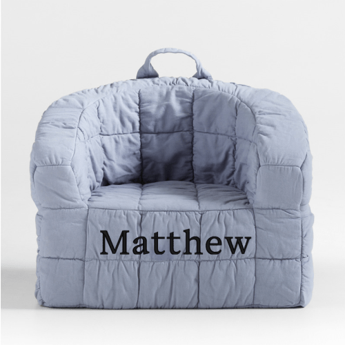 Personalized Large Smoke Blue Kids Puffy Lounge Barrel Chair