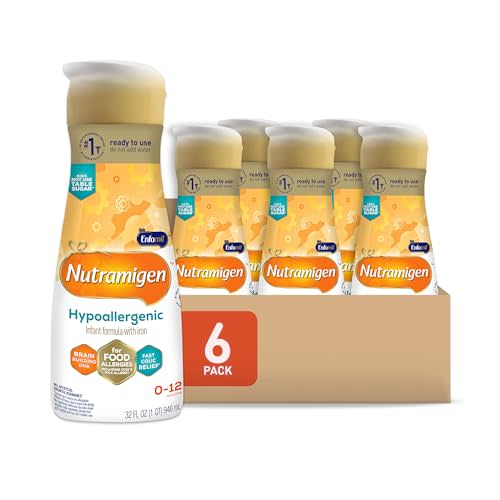Enfamil Nutramigen Hypoallergenic Baby Formula with Iron, Lactose Free, Colic Relief from Cow's Milk Allergy Starts in 24 Hours, Brain Building DHA, Probiotic LGG for Immune Support, 32 Fl Oz, 6 Count