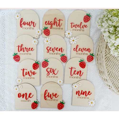 Baby Girl Monthly Milestones, Strawberry and Daisies Monthly Milestones Cards, Baby Photo Prop, Baby Gift, Baby Shower Gift
