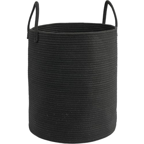 Woven Cotton Rope Laundry basket-15”X20” Laundry Hamper-Rope Storage Basket for Dirty Clothes, Toys and Blankets Perfect for Bathroom, Baby nursery and Living Room Storage (black)