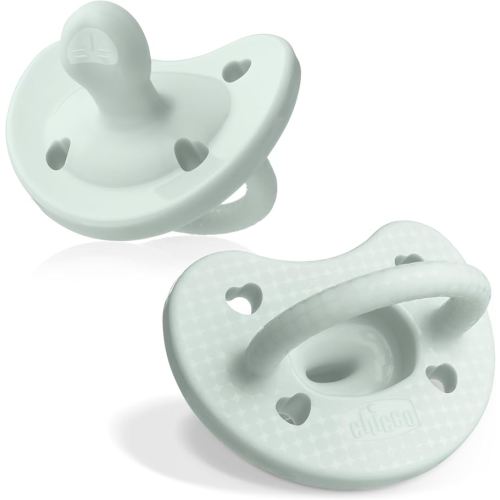 Chicco PhysioForma Luxe Orthodontic Pacifier, 0-6m | 100% Soft Silicone | Supports Breathing & Oral Development | Textured Shield & Handle | Includes Sterilizing Case | BPA Free | Mint, 2pk
