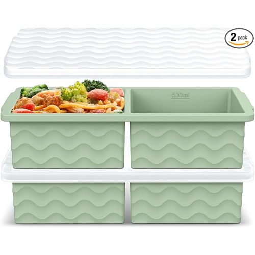 Aopigavi Silicone Freezer Tray with Lid – 2-Cup Soup Freezer Container Molds, Large Ice Cube Trays for Freezing Soup, Sauce & Broth, Meal Prep & Food Storage – Oven & Dishwasher Safe, 2-Pack