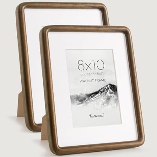 8x10 Picture Frame, Solid Walnut Wood 8 x 10 Frame with Real Glass, Hard Wood 8 by 10 Photo Frame for Wall & Tabletop Display, 8x10 Picture Frame Matted to 5x7, Natural Walnut Color, 2 Pack