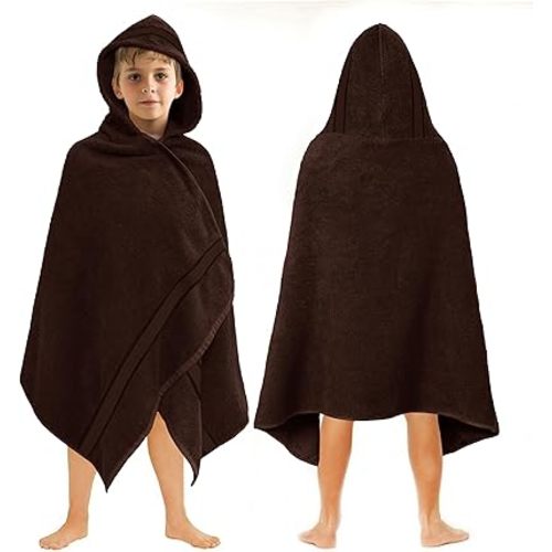 ORIGINAL KIDS Hooded Bath Towel Wrap - Ultra Soft 100% Cotton Terry Large Oversized Hooded Kids Towel with Border - Toddler Big Kid Shower Pool Beach - Absorbent Quick Dry - 30x54 - Chocolate Brown