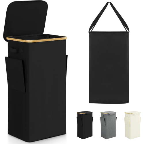 TWINNIS Laundry Hamper with Lid, 100L Large Tall Clothes Basket Bin with Handles, Collapsible Laundry Hamper for Bedroom, Bathroom, Dorm, Laundry Room ,Black