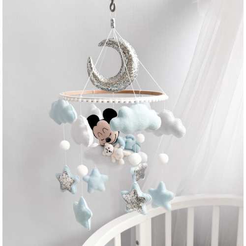 Disney baby felt mobile. Crib/Cot baby mobile boy. Mobile for girl with Mickey/Minnie Mouse. personalized toy for the baby. baby shower gift