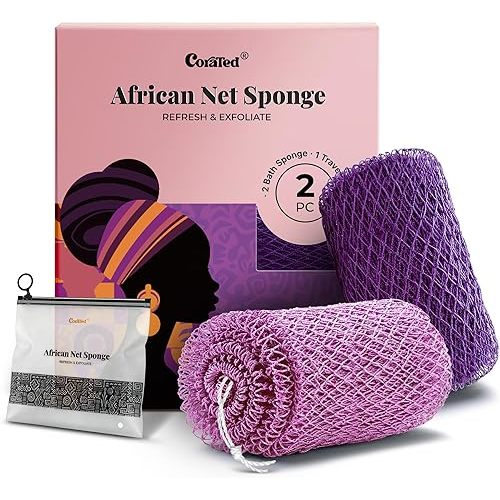 CORATED African Net Sponge Authentic, Shower Loofah Exfoliating Bath Sponge, Body Scrubber for Women and Men Daily Use Body Care, Travel Portable Bath Accessories Spa Gifts