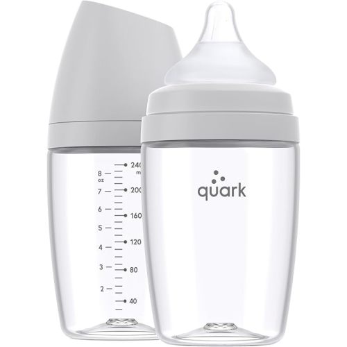 BuubiBottle Max Slow Flow Bottle for Newborn Babies by Quark - with Anti-Colic RealFeel Nipple to Simulate Breastfeeding - BPA-Free, PVC-Free, Toxin-Free - 8 Oz Bottle with Lid, 2 Pack - Gray