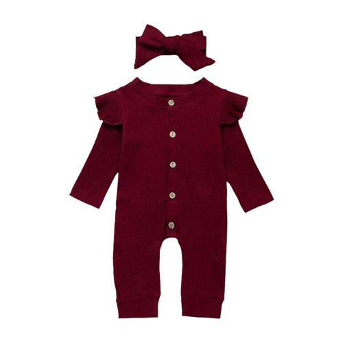 Baby Lilly Ruffle Shoulder Romper & Bow Headband Set, 9-12M - Only a few left