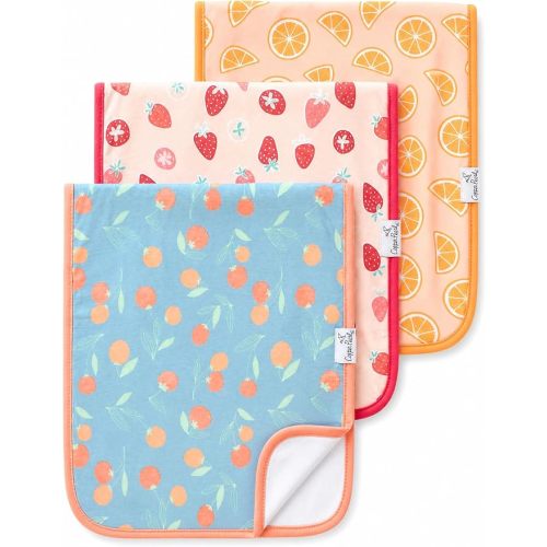 Copper Pearl Premium Baby Burp Cloths - 3-Pack Large Cotton Burp Cloths, Extra Soft Spit Up Rags with 3 Absorbent Layers, Perfect for Baby Boy and Baby Girl Gifts (21" x 10" Size, Clementine Set)
