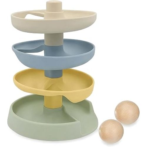 Silicone Ball Drop Tower Toy for Toddlers, 4-Tier Rolling Ramp Track with Wooden Balls, Soft Food-Grade Silicone Montessori Toy for Early Learning, Fine Motor Skill Development, Ages 1–3