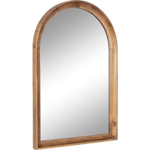 Kate and Laurel Hatherleigh Modern Transitional Arched Wooden Wall Mirror; 20 x 30; Rustic Brown; Decorative Wood Arch Mirror for Use in Bathroom; Entryway; or Bedroom