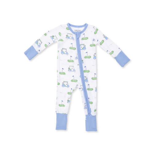 2-Way Zip Romper, Golf Carts Blue
