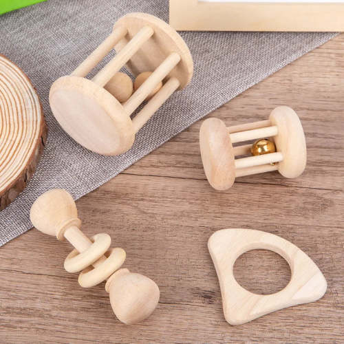 4 Piece Wooden Baby Rattle Set - Safe Grasping Sensory Toys | Active Playthings