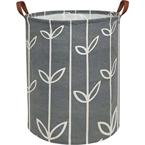 HIYAGON Large Storage Baskets,Waterproof Laundry Baskets,Collapsible Canvas Basket for Storage Bin for Kids Room,Toy Organizer,Home Decor,Baby Hamper (Grey leaves)