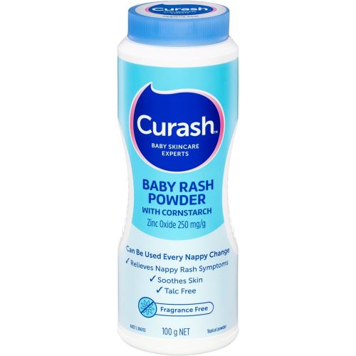 Curash Baby Rash Powder With Cornstarch, 100g - Soothes Irritation, Forms Protective Barrier, Absorbs Moisture, Medicated With 25% Zinc Oxide, Talc Free - For Nappy Rash, Heat Rash And Everyday Care