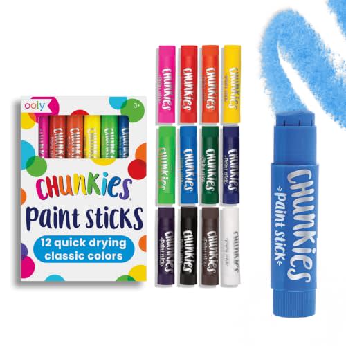 Ooly Chunkies Easy Grip Tempera Paint Sticks for Kids, Set of 12 - Classic | Ages 3+, Kid-Safe, Quick-Drying, Non-Toxic, Mess-Free Art Supplies for Toddlers and Kids, Great Stocking Stuffer Holiday Gift