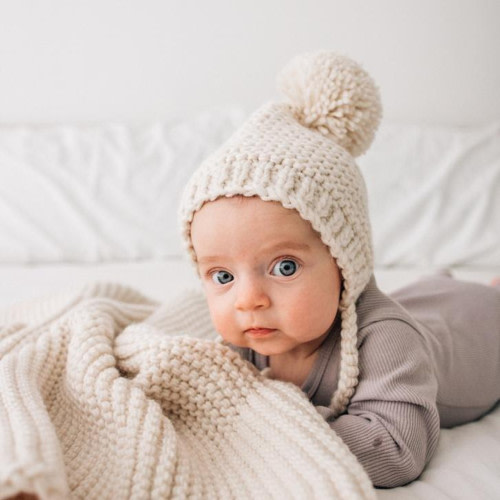 Huggalugs Natural Garter Stitch Knit Bonnet