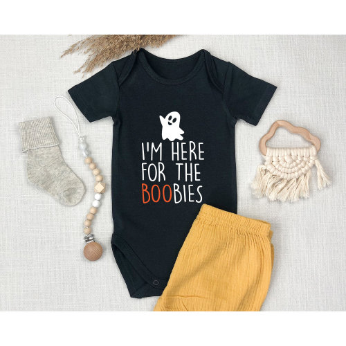 I'm Here For Boobies  Onesie®, First Halloween Baby Clothes, Spooky Baby Onesie, Funny Baby Halloween Gift,New Pregnancy Announcement Onesie