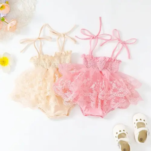 Infant Baby Girl Romper Sleeveless Strap Pleated Baby Bodysuit - TikTok Shop