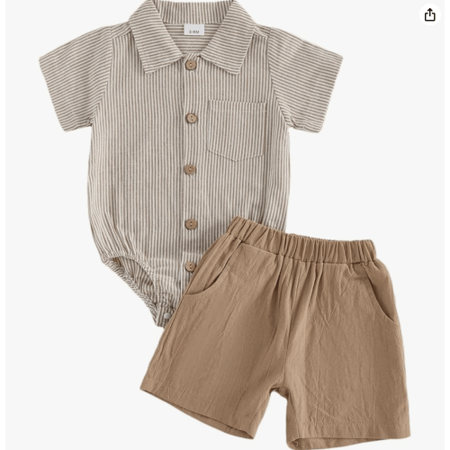 6-12 Months - Sasaerucure Baby Boy Summer Outfit Striped Button Down Short Sleeve Romper Solid Shorts 3 6 12 18 Months Boys Clothes