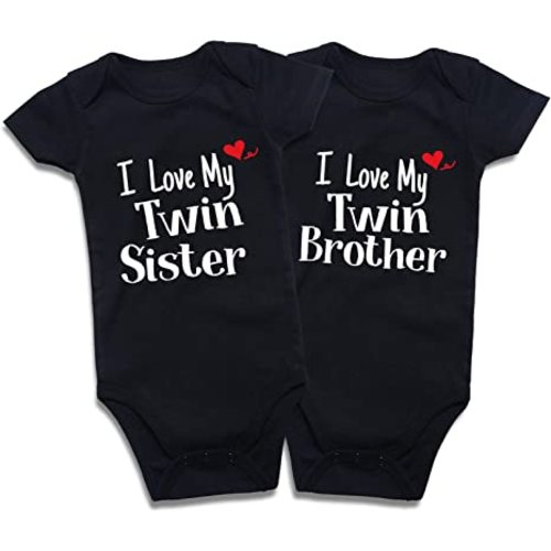 DEFAHN Funny Twins Baby Bodysuits Boys Girls Rompers 2 Pack Twin Matching Clothes Outfits for Newborn Infant