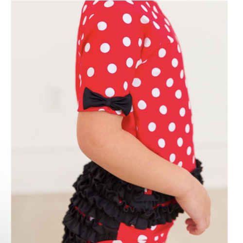 Classic Bow Short Sleeve Rash Guard 2-Piece Swimsuit, with Signature Rear Ruffles