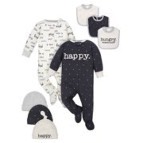 Wonder Nation Baby Boy or Girl Gender Neutral Pajamas Sleep 'N Play Sleepers, Cap, and Bib Set, 8pc