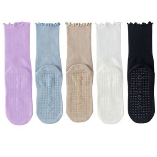 Anna-Kaci 5 Pairs Women's Anti-Slip Crew Yoga Socks Soft Cotton Grip Sole Seamless Toe Design for Pilates Indoor Workouts - 5 pairs-C