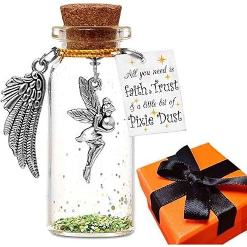 All You Need is Faith Trust and A Little Bit of Pixie Dust, Fairy Decorative Bottle Gift for Her Granddaughter Daughter Sister Niece Bff, Funny Fairy Gift for Teen Girls, Glass, No Gemstone