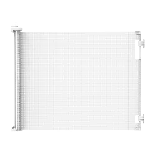 Perma Child Safety Retractable Baby Gate - Mesh Dog & Pet Gate for Stairs | Fits openings up to 71 in wide, 33 in tall, extra-wide retractable stair & doorway gate, no bottom bar, 3-way lock