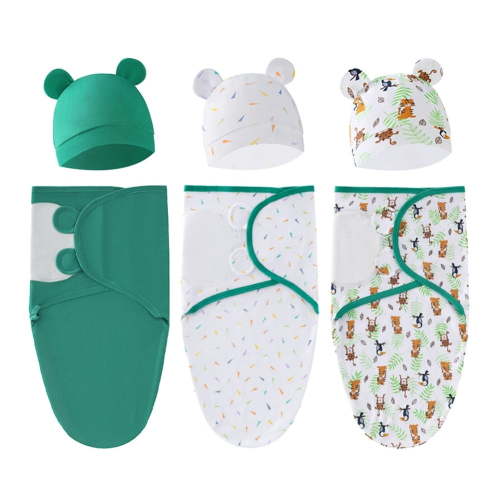 Hotiary 0-3M Baby Cute Pattern Swadding Clothes Infant Anti Startle and Jump Covers Newborn Delivery Room Towels with Hat