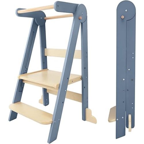 Nordi Foldable Toddler Kitchen Tower,Montessori Kitchen Stools Helper,Standing Tower with 3 Adjustable Heights,Suitable Age for 1.5-6 Years,Grey