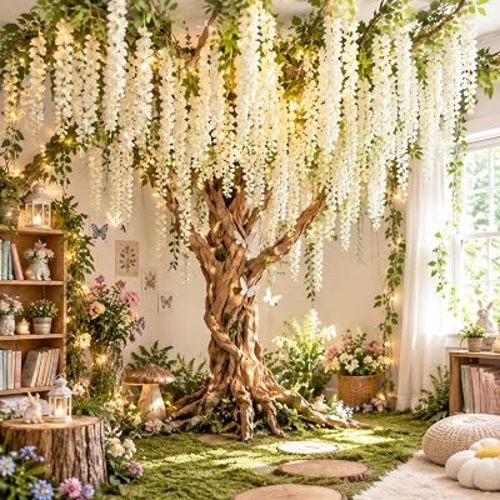 XunYee Enchanted 3D Wisteria Tree Decor Wall Fairy Decor, White