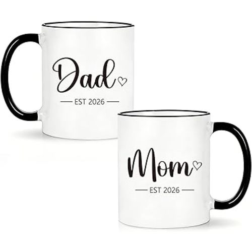 New Mom and Dad Est 2026 Mug Set, First Time Parents Gift, New Dad Gifts New Mom Gift, Pregnancy Announcement Coffee Mugs 11 Oz