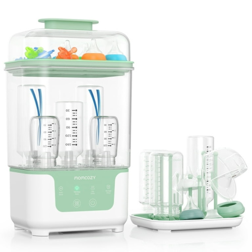 Momcozy Esterilizador y Secador de Botellas 4 en 1, Diseño Modular Anidable Que Ahorra Espacio, Capacidad para 6 Botellas, Rejilla de Secado Incluida