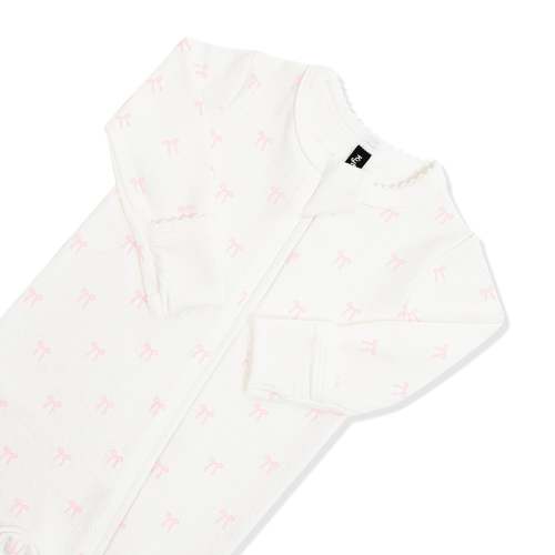 Pointelle Zippered Footie in Sweet Pink Bow