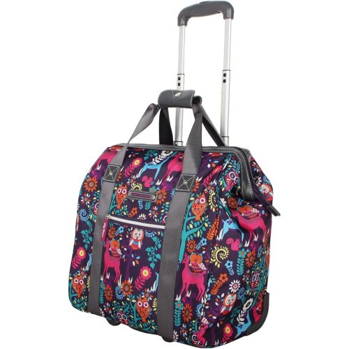 Lily Bloom Designer Under the Seat Tote Cabin Luggage Collection - 15 Inch Patterned Carry on Bag For Women - Lightweight Suitcase with 2 Rolling Wheels (Wildwoods)