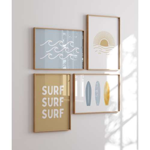 Surf Retro Gallery Wall Set of 4 Beach Nursery Downloadable Prints, Boys Room Decor, Kids Room, Playroom Wall Art, Printable art Beach