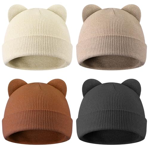 Jeyiour 4 Pcs Preemie Baby Hats Winter Warm Knitted Infant Beanie Cute Cotton Premature Baby Caps for Preemie Girls Boys