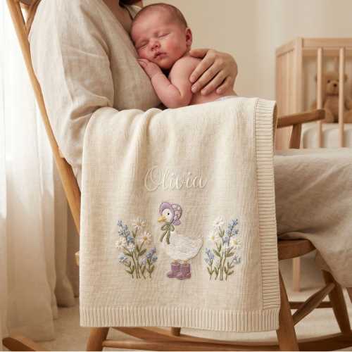Personalized Wildflower Baby Blanket,Floral Baby Blanket,Embroidered Baby Knit Name Blanket,Newborn Name Blanket,New Baby Gift,Newborn Gift