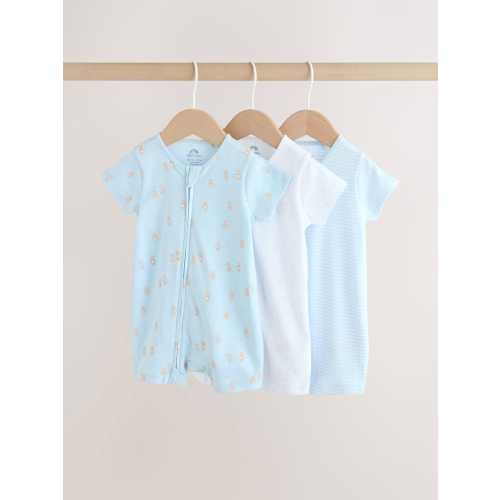 Blue Two Way Zip Baby Rompers 3 Pack (0mths-3yrs)