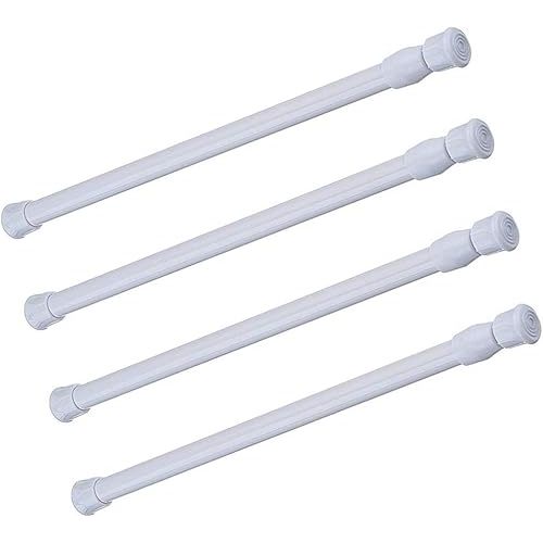 Tension Rods, 4 Pack 15.7-28 Inches Adjustable Spring Steel Cupboard Bars Tension Curtain Rod Shower Rod Extendable Width