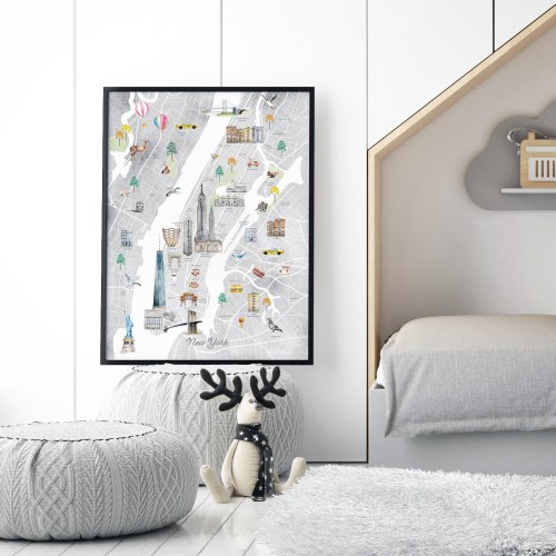 Watercolor New York City Map Art Print: Travel Decor