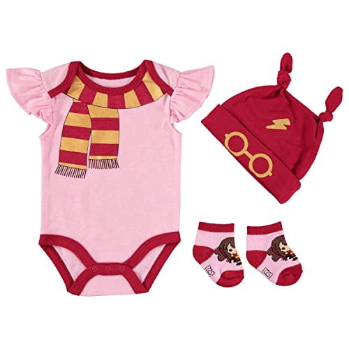 Harry Potter Baby Girls' Bodysuit, Knotted Cap & Socks Gift Set
