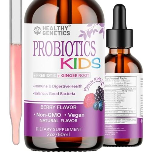 Liquid Probiotics for Kids & Toddlers | + Prebiotic + Ginger Root | Acidophilus Probiotic | Dairy Free | Vegan | Non-GMO | Gluten Free | 30-60 Servings