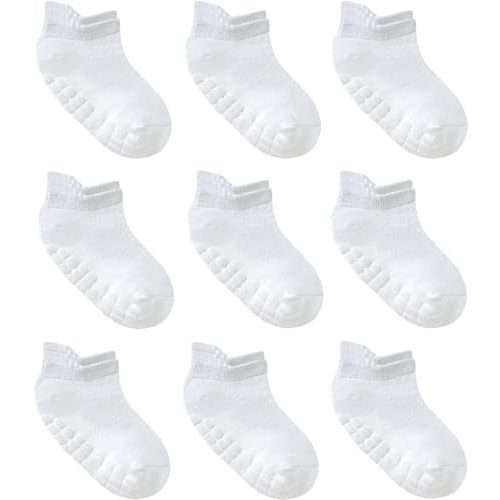 Simply Kids Non-Slip Toddler Ankle Socks (9 Pairs) – Superior Grip, Soft Cotton, for Active Baby Girls & Boys (Ages 0-7)