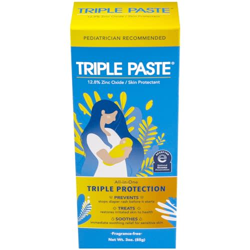 Triple Paste Diaper Rash Cream for Baby - 3 oz Tube - Zinc Oxide Ointment Treats, Soothes and Prevents Diaper Rash - Pediatrician-Recommended Hypoallergenic Formula with Soothing Botanicals