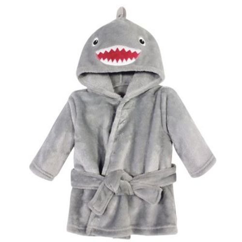 Hudson Baby Infant Boy Plush Animal Face Bathrobe, Shark, 0-9 Months