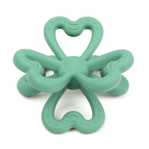 Haakaa Silicone Clover Teether - Food Grade Silicone Teething Toys for Babies 3-6 Months 6-12 Months, Soft & Easy Hold Chew Toy for Infant, BPA Free (Pea Green)